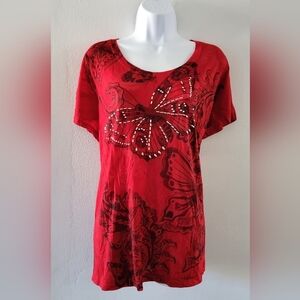 NWOT Y2K Style Butterfly Stud Embellished Cato Red Black Tshirt Plus Size 18 20
